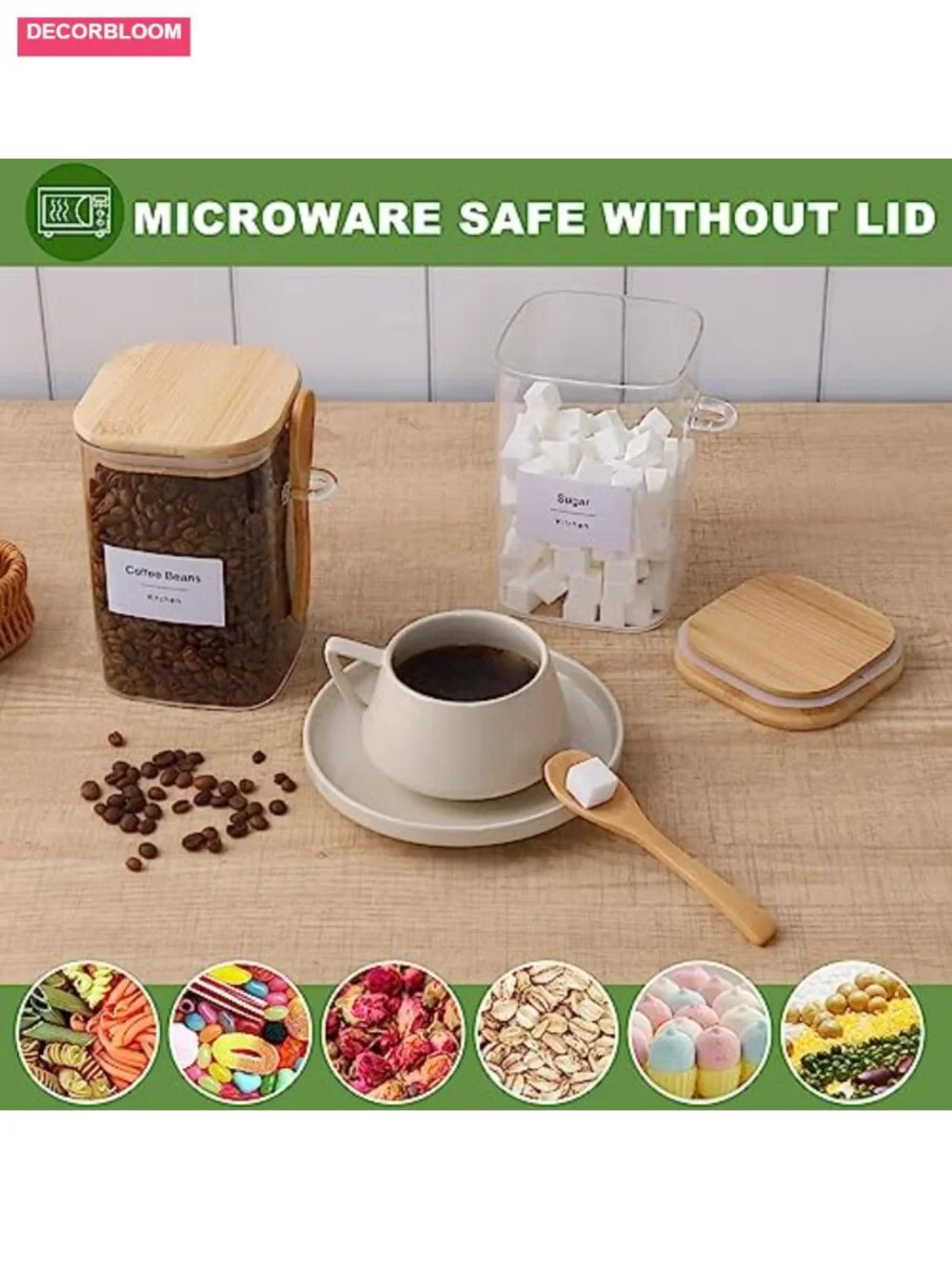 34 oz Glass Jar with Bamboo Lid and Spoon, Airtight Canister Set of 2 for